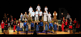 The full cast of the Purity Family Drama musical production of Pilgrim, based on John Bunyan's Pilgrim's Progress. April 2014.