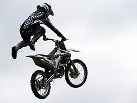 FMX biker from the Zero Gravity team at Big Ticket Festival 2013, Gaylord, MI.